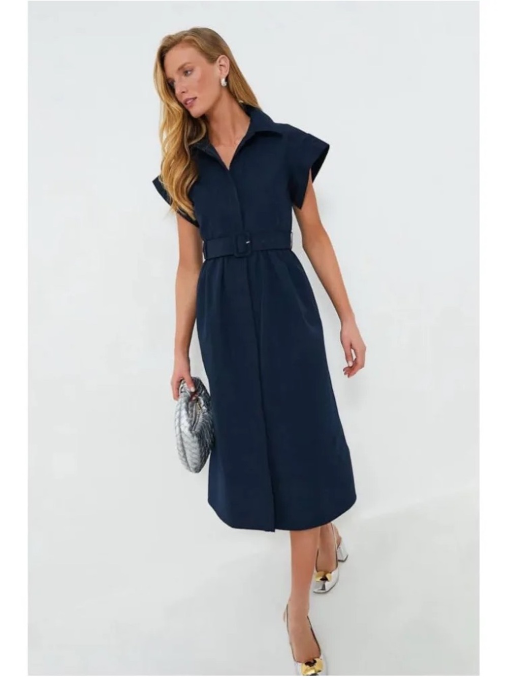 Tuckernuck Navy Belted Midi Shirt Dress